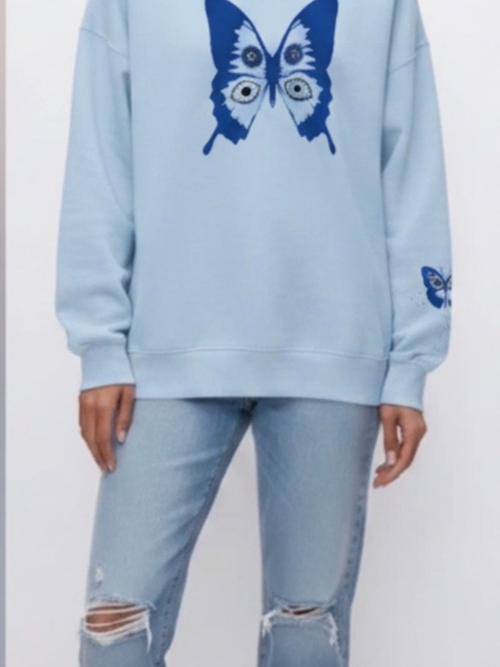 Chaser Light Blue Butterfly Crewneck Sweatshirt